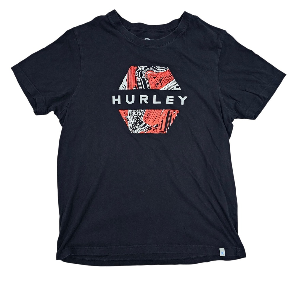 Hurley Men Large Black Graphic Tee Short Sleeve Cotton T-Shirt